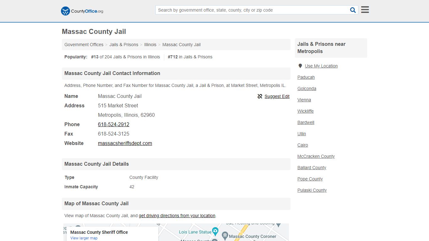 Massac County Jail - Metropolis, IL (Address, Phone, and Fax)